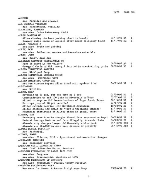 arkansas democrat-gazette index - Arkansas Tech University Library