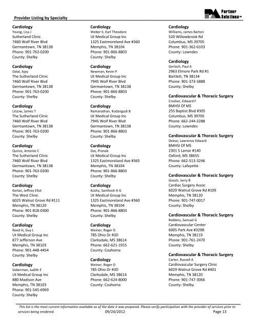 This Directory lists participating providers alphabetically by Specialty ...