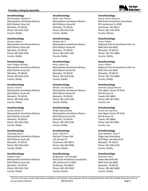 This Directory lists participating providers alphabetically by Specialty ...