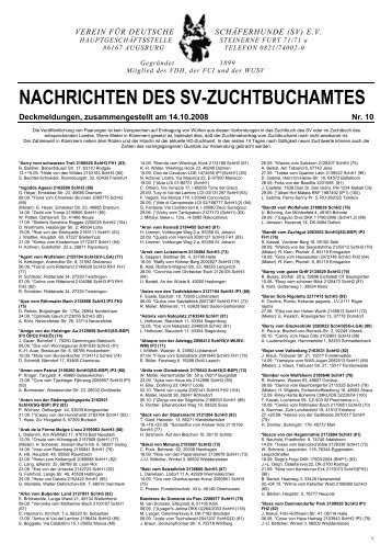 NACHRICHTEN DES SV-ZUCHTBUCHAMTES - von Trumelo