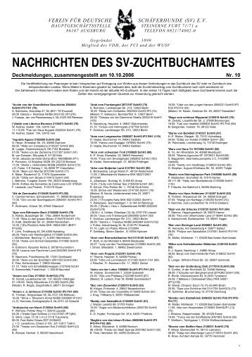 NACHRICHTEN DES SV-ZUCHTBUCHAMTES