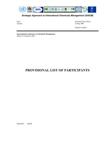 PROVISIONAL LIST OF PARTICIPANTS - UNEP Chemicals