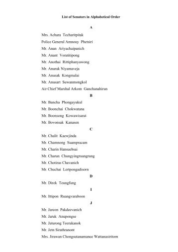 List of Senators in Alphabetical Order A