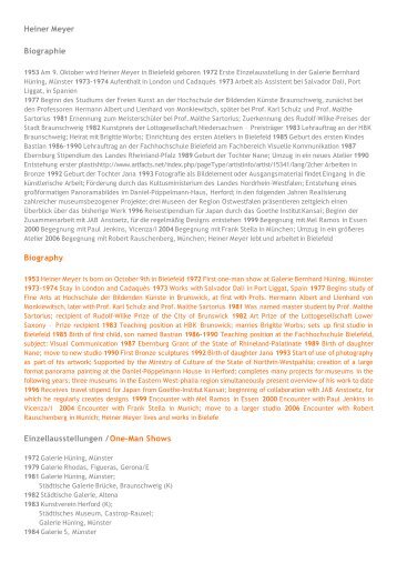 Heiner Meyer Biographie Biography ... - Artfacts.Net