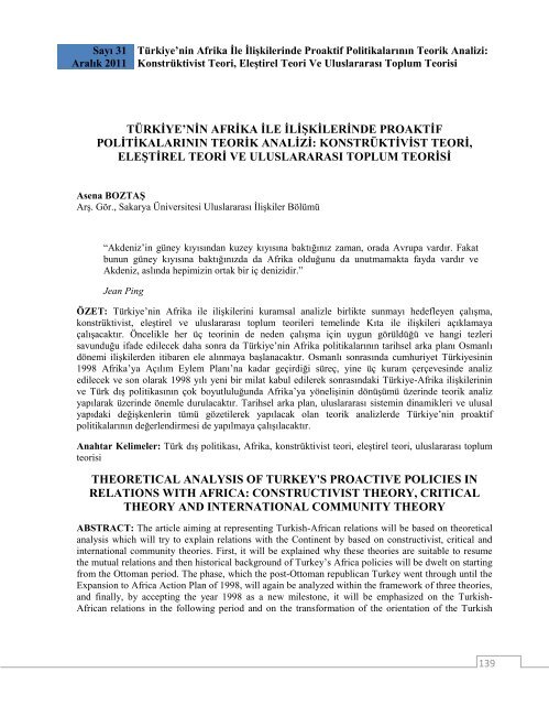 Türkiye'nin Afrika İle İlişkilerinde Proaktif Politikalarının Teorik ...