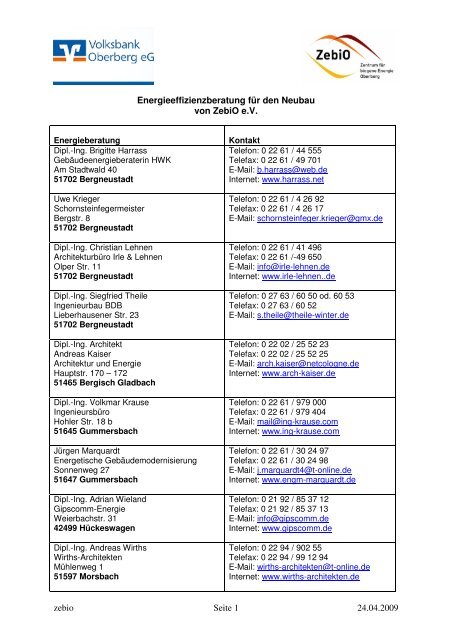 Energieberater Neubau Liste