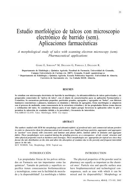 Estudio morfológico de talcos con microscopio electrónico de ...