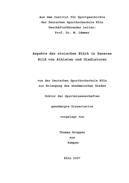 Aspekte Der Stoischen Ethik In Senecas Bild Von Athleten Und