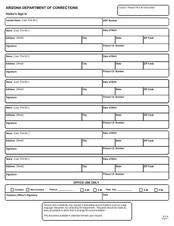 Visitor's Sign In Sheet - Arizona Department of Corrections