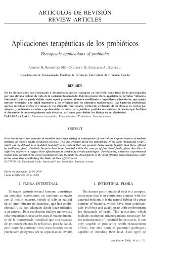 Aplicaciones terapéuticas de los probióticos - Facultad de Farmacia ...