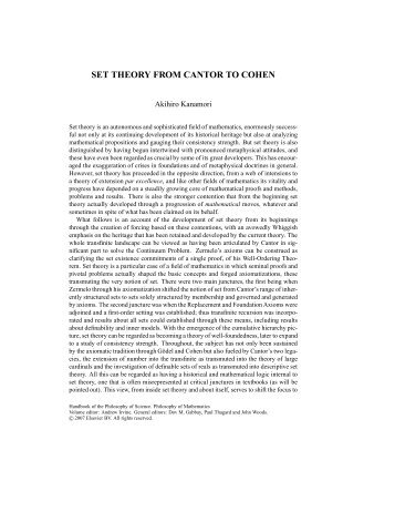 SET THEORY FROM CANTOR TO COHEN - CiteSeerX