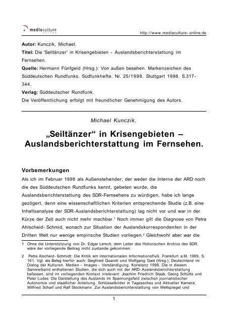 "Seiltänzer" in Krisengebieten - Mediaculture online