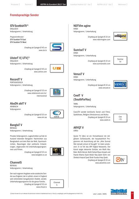 FreiSat via ASTRA 19,2° Ost Privatsender Digital