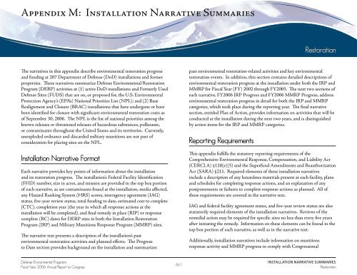 Appendix M: Installation Narrative Summaries - denix