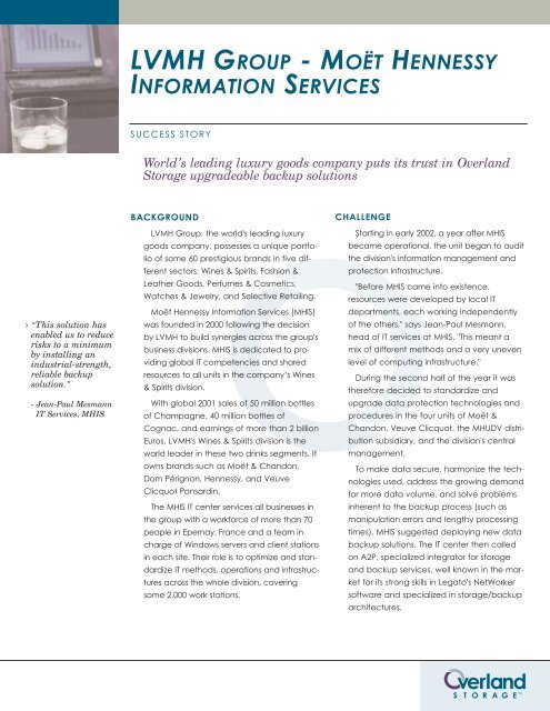 lvmh group - moėt hennessy information services - Overland Storage