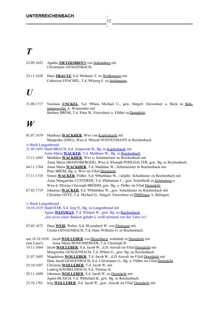 Unterreichenbach - Familienforschung