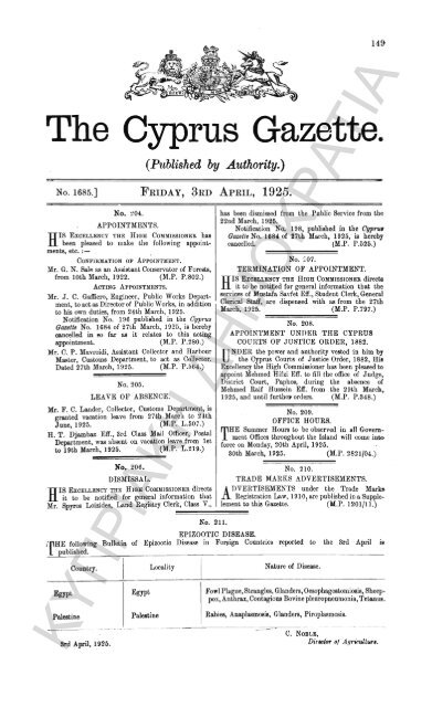 THE CYPRUS GAZETTE, 1925.