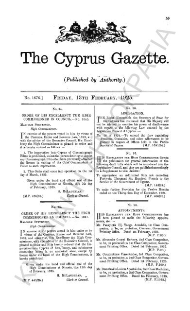 THE CYPRUS GAZETTE, 1925.