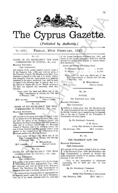 THE CYPRUS GAZETTE, 1925.