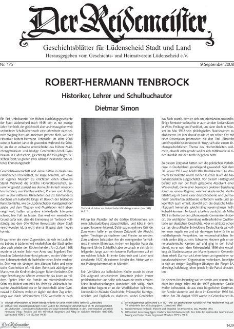 ROBERT-HERMANN TENBROCK Historiker, Lehrer und
