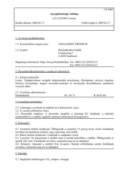 Amalgerol Premium MSDS
