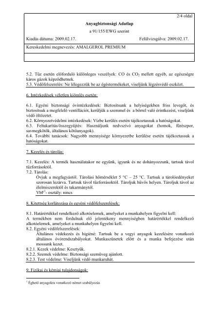 Amalgerol Premium MSDS