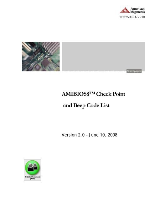 AMIBIOS8™ Check Point and Beep Code List - American ...