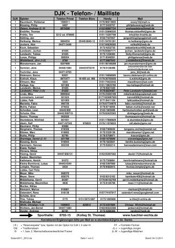 DJK - Telefon- / Mailliste - DJK Füchtel Vechta