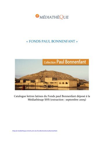 FONDS PAUL BONNENFANT. Catalogue lettres latines du Fonds ...