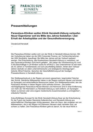 Pressemitteilungen - bei der Paracelsus-Kliniken Deutschland ...