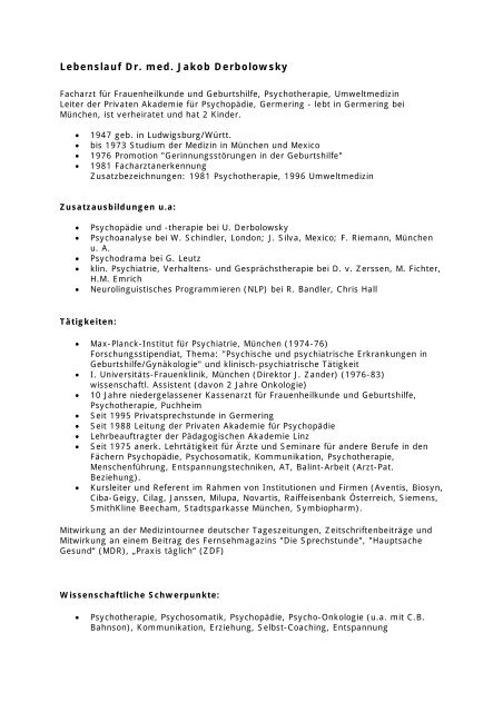 Lebenslauf Dr Med Jakob Derbolowsky