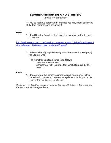 ap us history assignments Apush review questions directions for review questions: for each reading assignment from the bailey text, students will answer all related questions. ap us history assignments Apush review questions directions for review questions: for each reading assignment from the bailey text, students will answer all related questions.