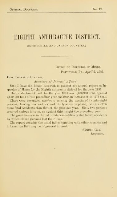 Reports of the Inspectors of Mines of the anthracite and bituminous ...