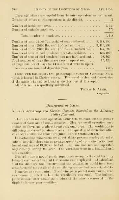 Reports of the Inspectors of Mines of the anthracite and bituminous ...