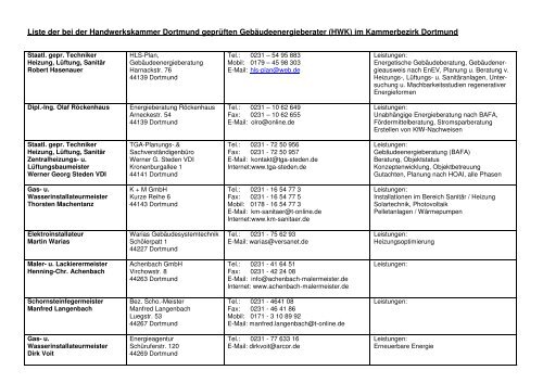 Gebaudeenergieberater Nach Kammerbezirk Handwerkskammer
