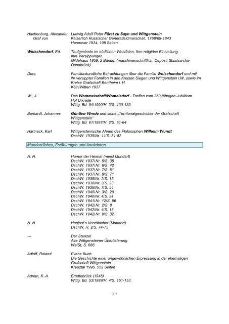 Bibliographie Wittgenstein - Wittgensteiner Heimatverein e.V.