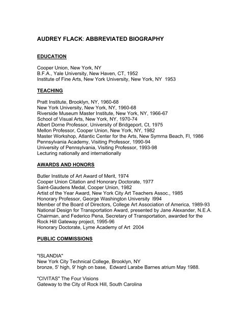 AUDREY FLACK: ABBREVIATED BIOGRAPHY - Brooklyn Museum