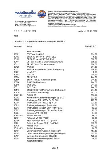 P R E I S L I S T E  2012 gültig ab 01-02-2012 PMT ... - mobasi