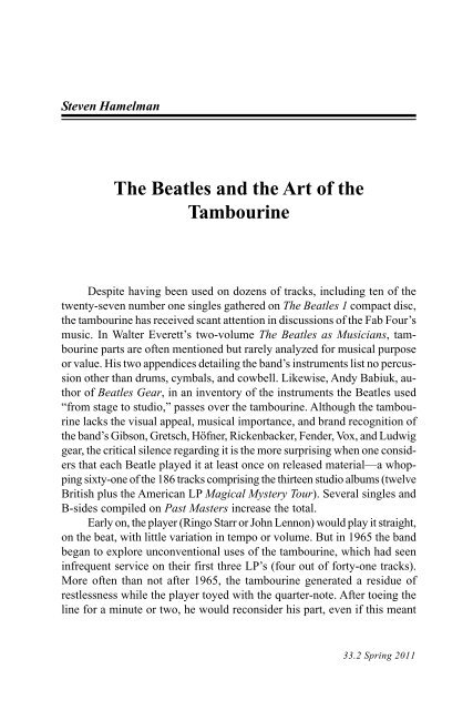The Beatles and the Art of the Tambourine - Popular/American ...