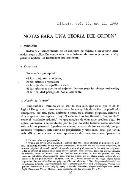 NOTAS PARA UNA TEORíA DEL ORDEN* - DIÁNOIA, Revista de ...