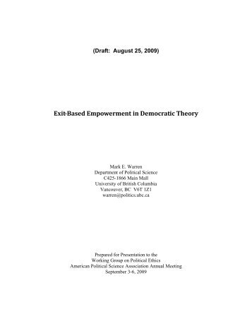 Exit-Based Empowerment in Democratic Theory - Political Science ...