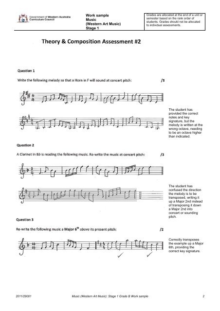 Work sample Music (Western Art Music) Stage 1 Work sample ...