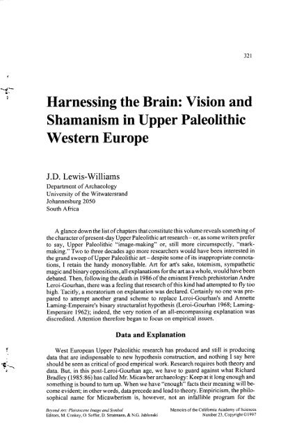 Harnessing the Brain: Vision and Shamanism in Upper Paleolithic ...