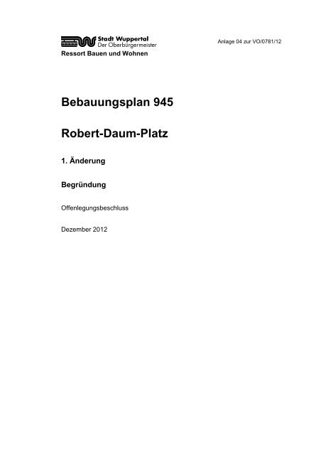 Bebauungsplan 945 Robert-Daum-Platz - Stadt Wuppertal