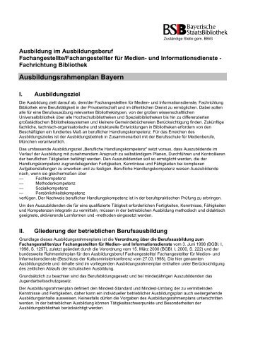Ausbildungsrahmenplan Bayern - Die Bayerische Staatsbibliothek