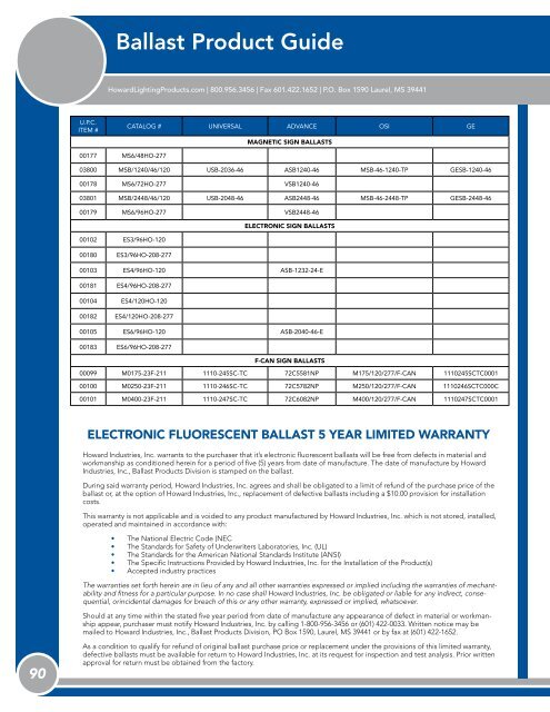 Advance Ballast Cross Reference Chart