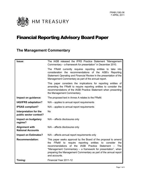 The Management Commentary - HM Treasury