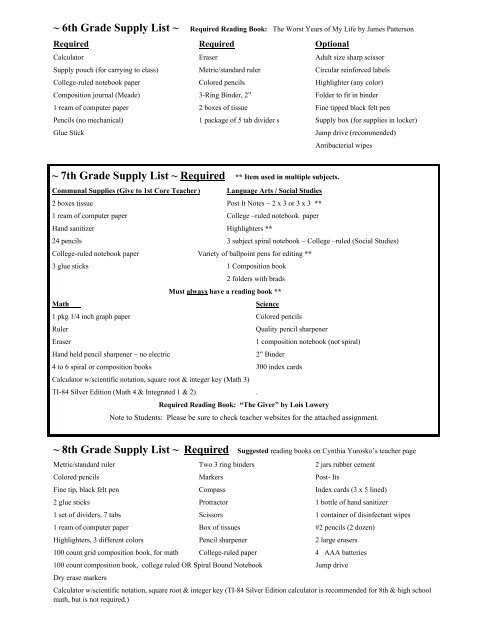 Shahala School Supply List - Evergreen Public Schools