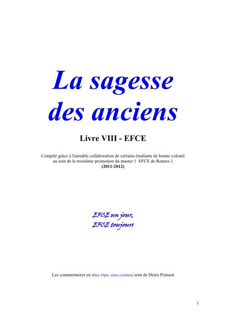 La sagesse des anciens Livre VIII - EFCE - Université de Rennes 1