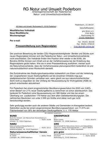 Pressemitteilung - pro grün eV Paderborn